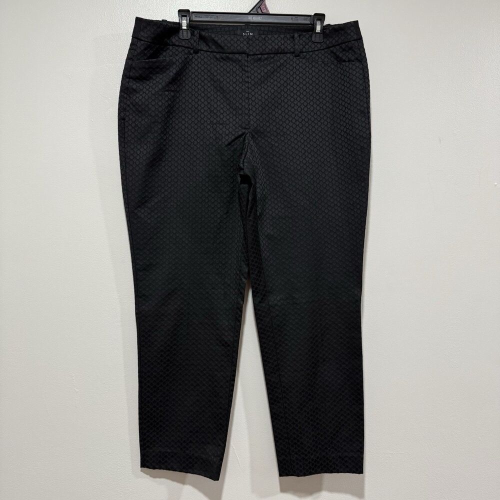 White House Black Market Womens Pants Black Size 14 Mid Rise Diamond Pattern